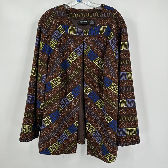 Maggie Barnes Womens Size 1X Boho Festival Ethnic Print Swing Jacket Artsy - Picture 1 of 7